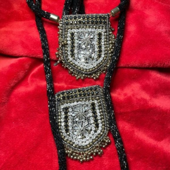 Handmade Bejeweled Necklace Double Medallion Long Tribal Feather Multi Strand - Picture 6 of 10